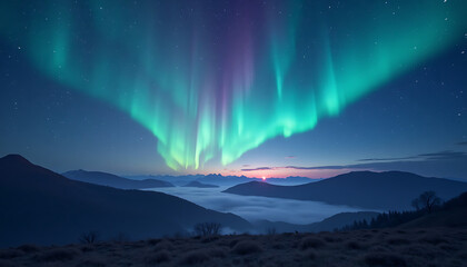 Stunning view of the aurora borealis illuminating over a mountain landscape