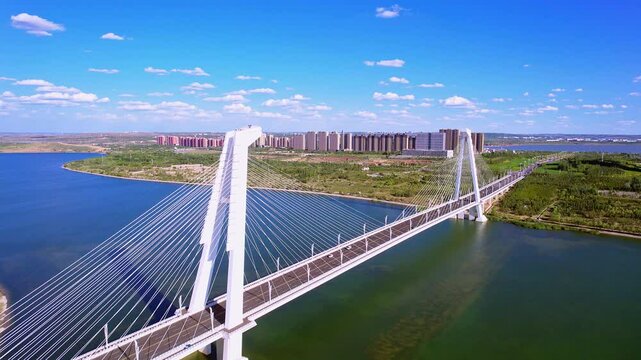 Aerial photography of the Ulanmulun River in Ordos Kangbashi New District, Inner Mongolia, China