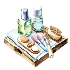 Pedicure Set, watercolor vector, isolated on a white background.