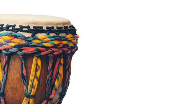 Handcrafted African djembe drum with colorful rope Transparent background, PNG file