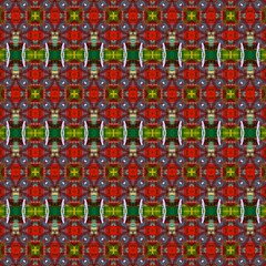 Fototapeta premium Seamless kaleidoscope floral pattern vibrant red and green floral motif design for fabric, wallpaper, and backgrounds