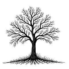 Obraz premium Detailed tree with bare branches and visible roots. Concept of organic structure and seasonal change