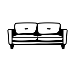 Modern two-seater sofa with bold backrest. Concept of contemporary living and home furnishing