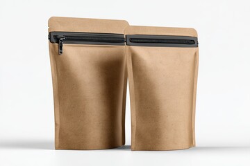 Obraz premium Pair of kraft paper pouches with black zippers