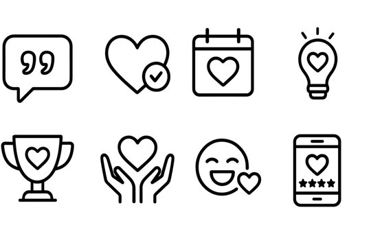 Line Style Dating Icons. Line style icons of dating: romantic quote icon, new connection badge, blind date calendar, relationship