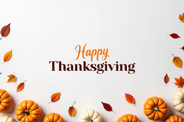 Festive thanksgiving image with pumpkins autumn leaves and happy thanksgiving greeting