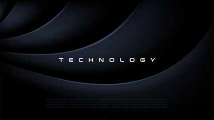 Abstract futuristic dark black background with waved design. Realistic 3d wallpaper with luxury flowing lines. Technology futuristic circuit board blue background, Cyber science tech layout design