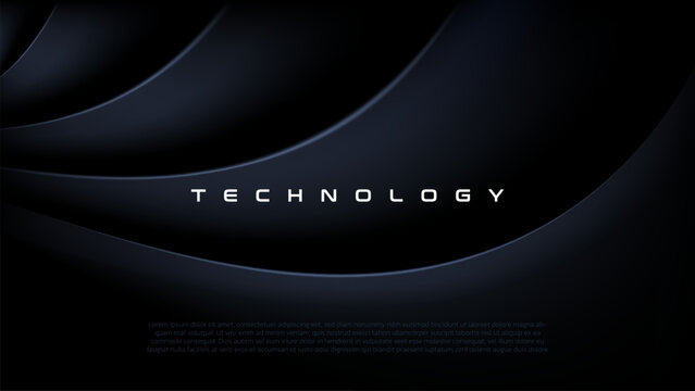 Abstract futuristic dark black background with waved design. Realistic 3d wallpaper with luxury flowing lines. Technology futuristic circuit board blue background, Cyber science tech layout design