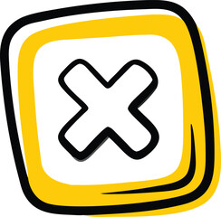 Fototapeta premium A vibrant yellow and black cross symbol enclosed within a bold, rounded square frame, conveying a sense of caution or rejection.