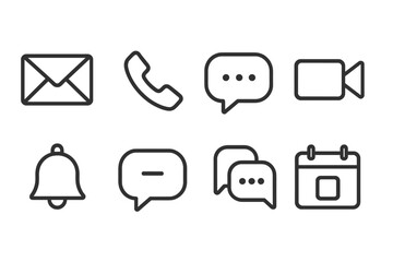 Communication Line Icons. Line style icons for communication: email, phone, chat, video call, notification, message, group chat,