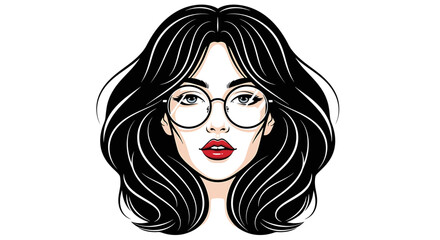 Stylish Woman with Long Black Hair and Round Glasses