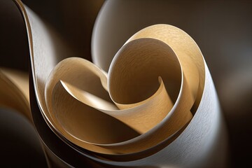 Curved sheets of light beige material, swirling in a dynamic, abstract pattern
