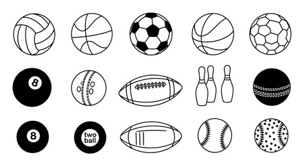 Obraz premium Collection of Various Sport Balls and Bowling Pins Icons