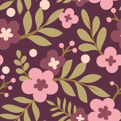 Cute seamless pattern with flowers and abstract botanical elements. Vector hand drawn floral background for textile, fabric, print or wallpaper.