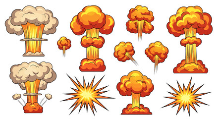 Cartoon Explosions and Bursts: Orange and Yellow Comic Style Set