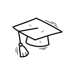 Hand Drawn Graduation Cap Illustration. Doodle Vector. Isolated on White Background - EPS 10 Vector