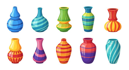 Collection of Colorful, Decorative Ceramic Vases with Various Designs