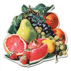 A vibrant still life showcasing a bountiful arrangement of fresh fruit including juicy watermelon slices, ripe grapefruit halves, luscious grapes, and a vibrant pear a perfect summer harvest scene