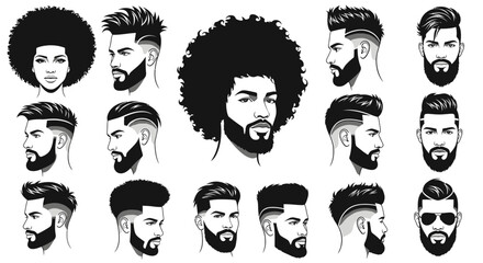 Collection of diverse men and women with various hairstyles and beards
