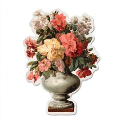 Vibrant Vintage Bouquet of Roses Tulips and other Flowers in an Ornate Urn a Beautiful Floral Still Life Artwork perfect for Home Decor and Print Design