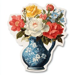 Retro vintage scrapbook style collage paper sticker cutout of a vintage vase with flowers, on white background --v 7 Job ID: dd436eb4-cbb3-43a6-a5af-6c9260777ecd