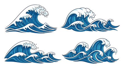 Four Illustrations of Stylized Ocean Waves © tere