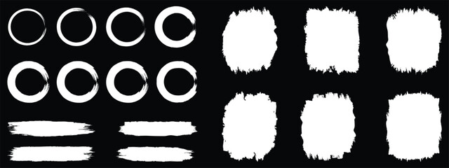 Black set paint, ink brush, brush strokes, brushes, lines, frames, circle, box, grungy. Grungy brushes collection. Artistic brush stroke elements for design and backgrounds. Vector illustration