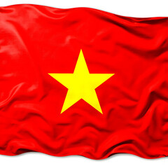 Vietnamese flag red field with yellow five-pointed star, fabric texture detailed, minimal wave motion, professional lighting clean, isolated on transparent, commercial quality, star proportions exact