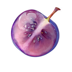 Isolated half plum fruit purple illustration on plain background art on transparent background