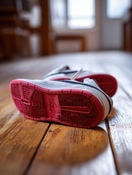 Close-up Motion Blur of Sneakers Squeaking on Hardwood Floor in an Indoor Sports Setting During Activity