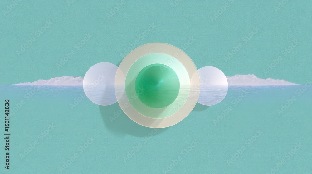 Poster pale turquoise background with floating circular elements