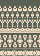 Boho ikat seamless pattern with hand-drawn tribal border and geometric motifs in earthy muted tones, perfect for textile printing, artisan home decor, digital backgrounds, and fashion crafts