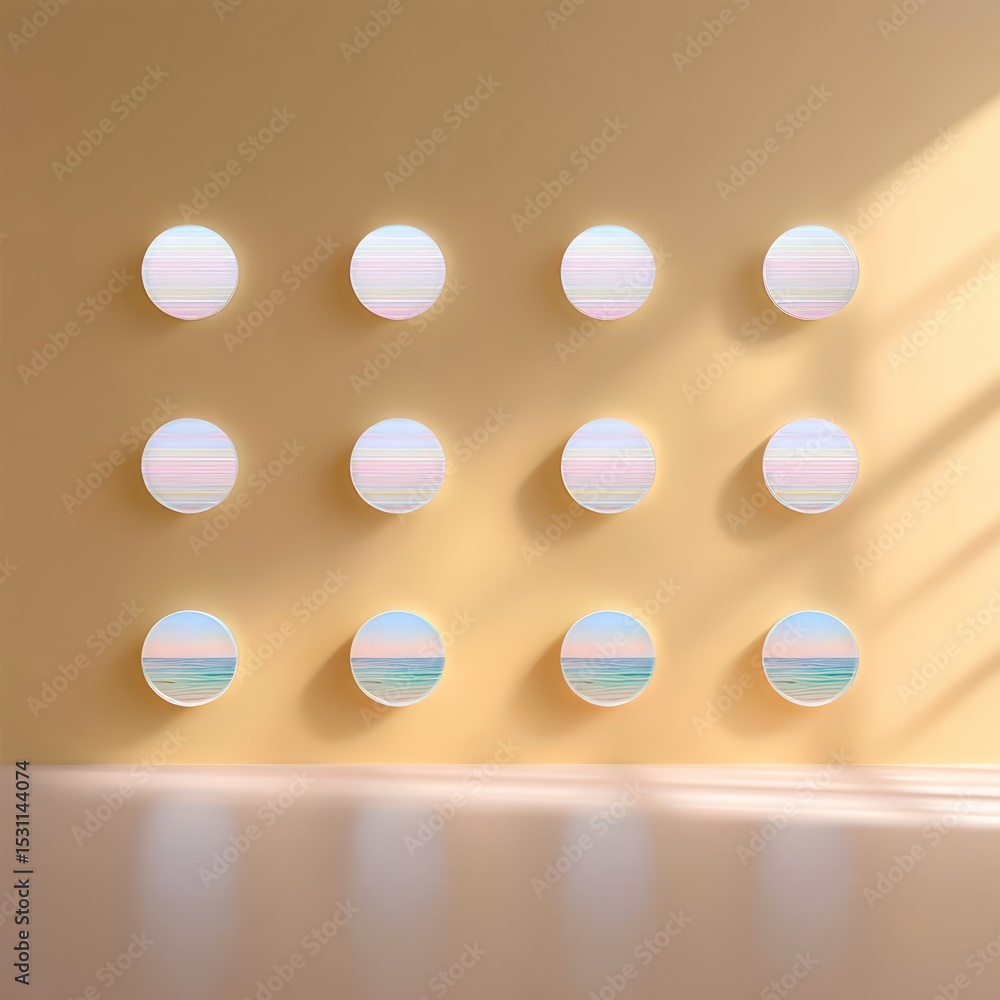 Poster pastel circles in grid pattern on warm background