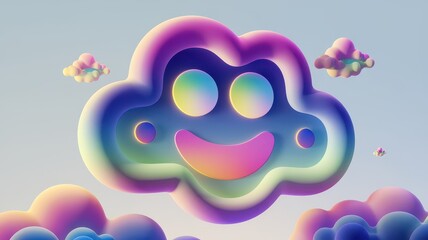 3D Abstract AI Clouds with Soft Color Gradient and Shadow