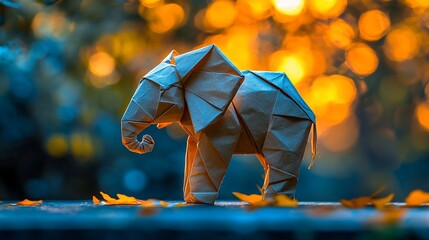 Origami elephant in autumnal setting