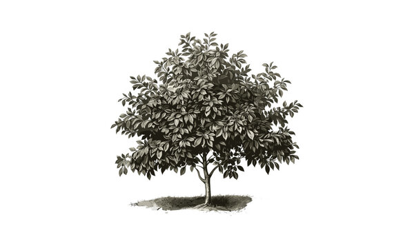 Buckeye Tree vector illustration, yellow autumn leaves, tree outline, foliage art, hardwood trees, natural environment, tree trunk texture, botanical sketch, outdoor nature scene.