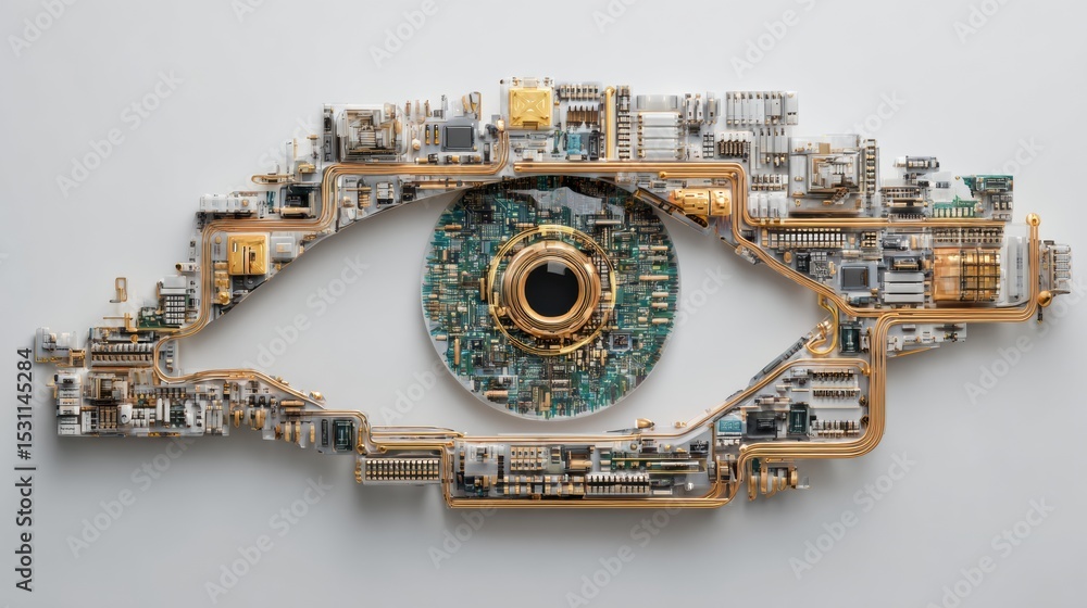 Poster Stylized Eye Design Made From Digital Circuits in a Tech-Inspired Style With a Minimal Upper Section