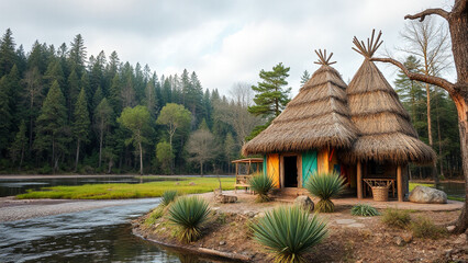 house in the woods, old house in the village, hut in the jungle
