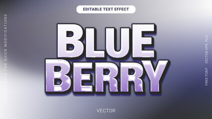 Editable blueberry text effect with metallic purple 3D typography perfect for sweet product packaging and fruit themes