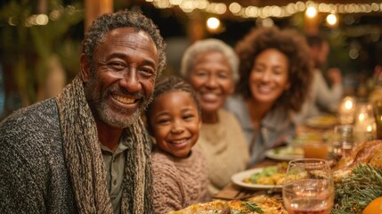 Happy Multigenerational Family at Thanksgiving Dinner