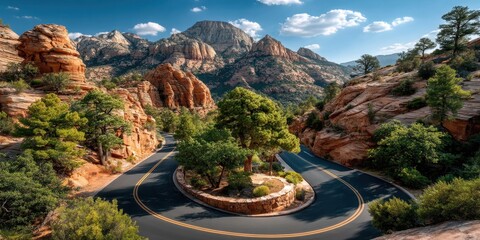 Leading long yellow lines on dark asphalt banner