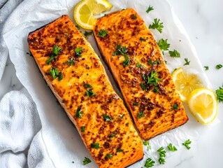 overhead baked pepper salmon fillets