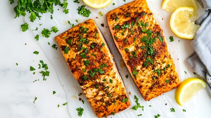 overhead baked pepper salmon fillets