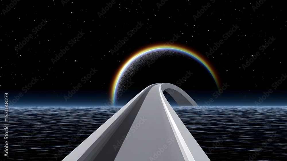 Poster surreal celestial rainbow bridge floating in space