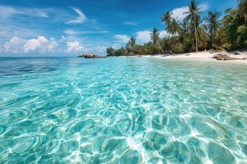 Fototapeta premium Pristine beach scene with clear turquoise water