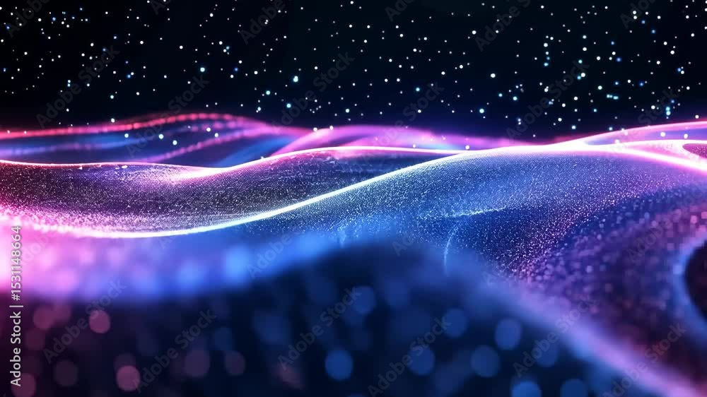 Poster vivid digital waveforms with sparkling particles and dynamic color flow