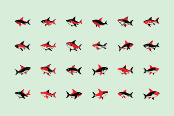 Red Tail Shark, aquarium fish, vector art illustration