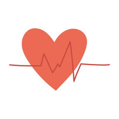 heart with a cardio line. The flat color illustration is suitable for medical websites, applications, posters about health, fitness, cardiology, disease prevention and cardiac activity