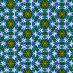 Seamless kaleidoscope floral pattern intricate blue and green floral kaleidoscope design for fabric, wallpaper, and backgrounds
