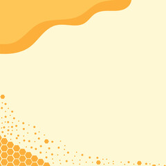 Beehive honey sign with hexagon grid cells, bee cartoons, wild flower and green branch on yellow background vector illustration. EPS 10 .  